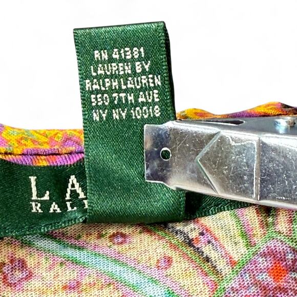 Lauren Ralph Lauren Sleeveless Top M PET Paisley Exaggerated Ruffle Y2K Dopamine - Picture 5 of 9